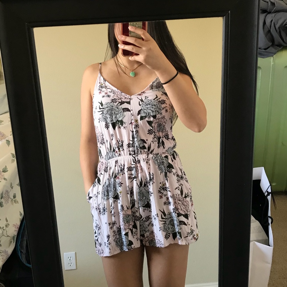Pink floral romper